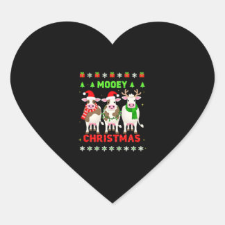 Mooey Christmas Cow Christmas Ugly Sweater Pajama  Hjärtformat Klistermärke
