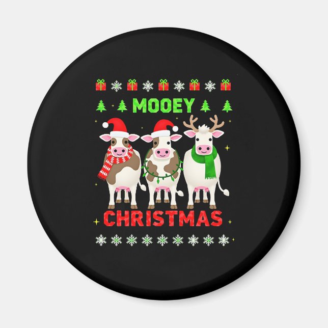 Mooey Christmas Cow Christmas Ugly Sweater Pajama  Magnet (Framsidan)