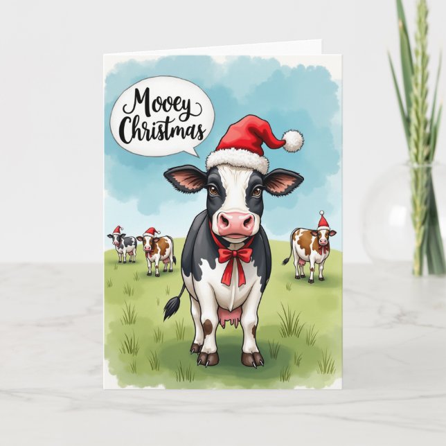 Mooey Christmas Cow Pun Funny Holiday Greeting Kort (Framsida)