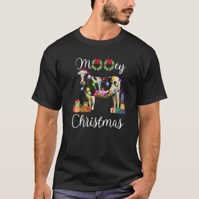 Mooey Christmas Cow Santa Hat Cow Christmas   T Shirt (Framsida)