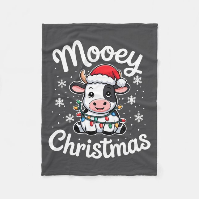 Mooey Christmas Cute Cow With Santa Hat And Holida Fleecefilt (Framsidan)