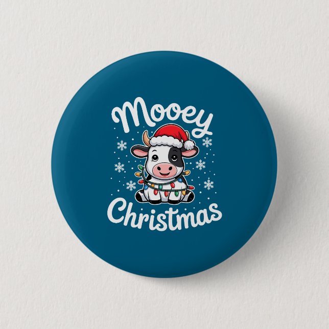 Mooey Christmas Cute Cow With Santa Hat And Holida Knapp (Framsida)