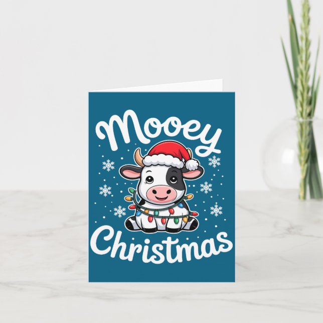 Mooey Christmas Cute Cow With Santa Hat And Holida Kort (Framsida)