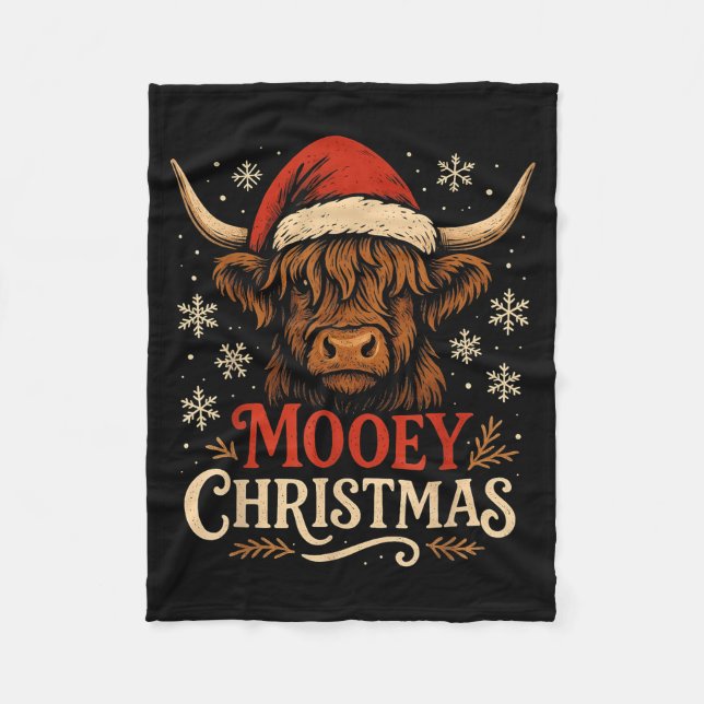 Mooey Christmas Highland Cow Funny Santa Hat Desig Fleecefilt (Framsidan)