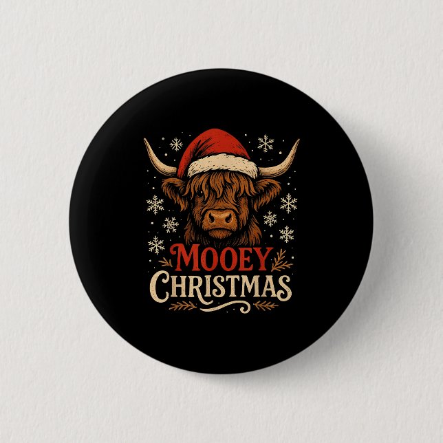 Mooey Christmas Highland Cow Funny Santa Hat Desig Knapp (Framsida)