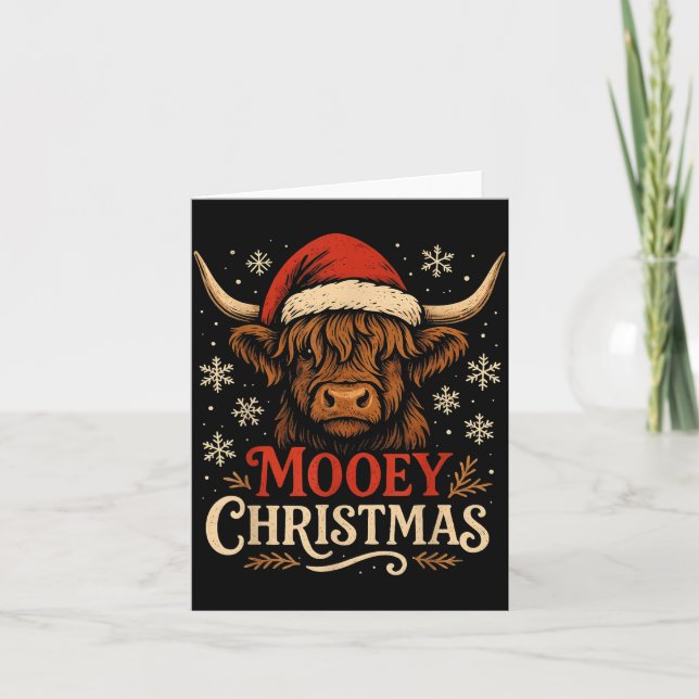 Mooey Christmas Highland Cow Funny Santa Hat Desig Kort (Framsida)