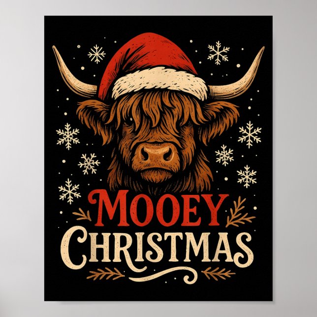 Mooey Christmas Highland Cow Funny Santa Hat Desig Poster (Framsidan)