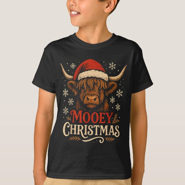 Mooey Christmas Highland Cow Funny Santa Hat Desig T Shirt (Framsida)