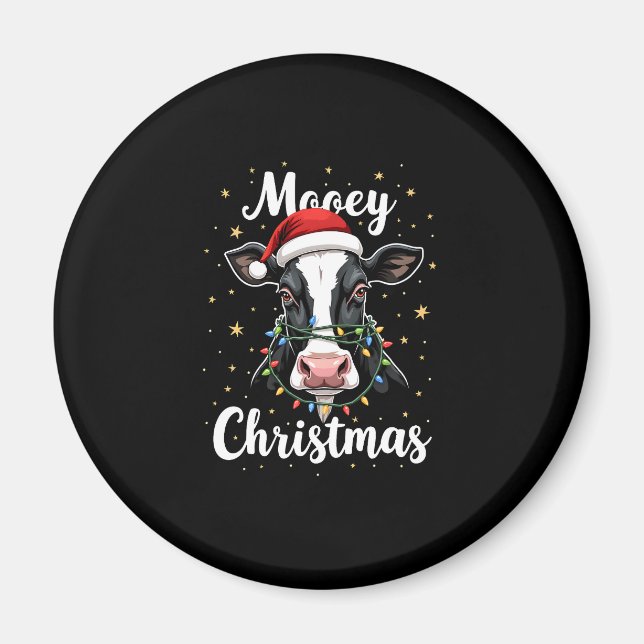 Mooey Christmas Santa Christmas Lights Cow Lovers  Magnet (Framsidan)