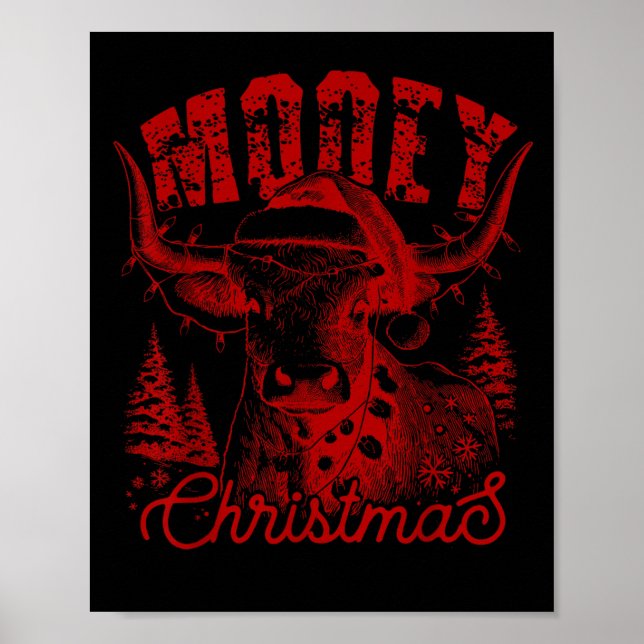 Mooey Christmas Western Heifer Highland Cow Santa  Poster (Framsidan)