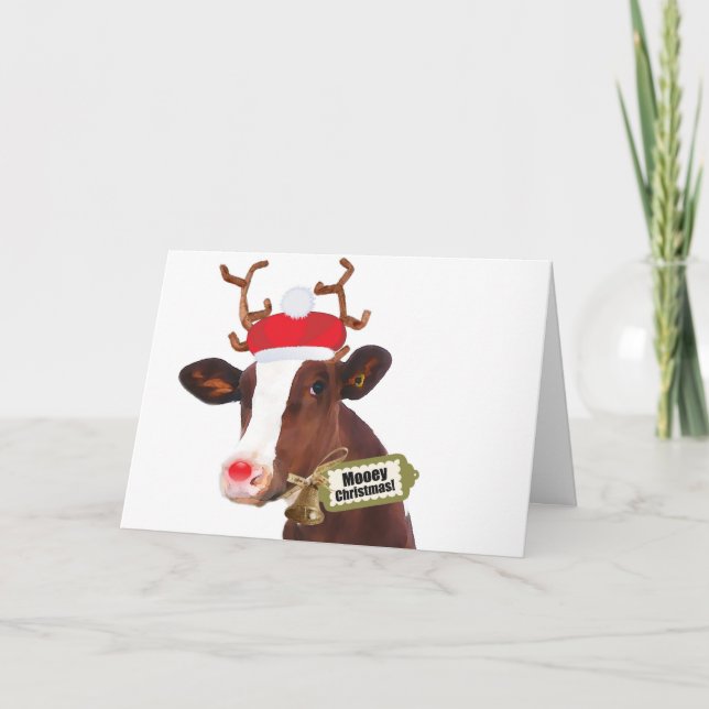 Mooey God jul Reindeer Cow Helgkort (Framsida)