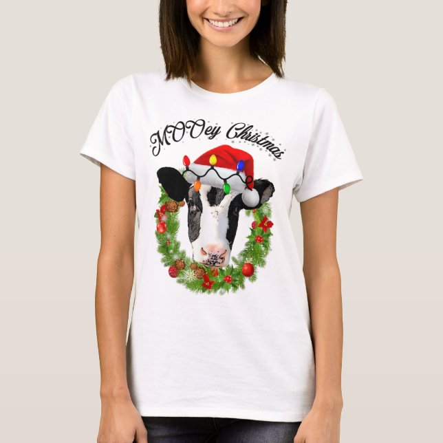MOOey God jul Utandningshastighet Ljus Cute Cow F T Shirt (Framsida)