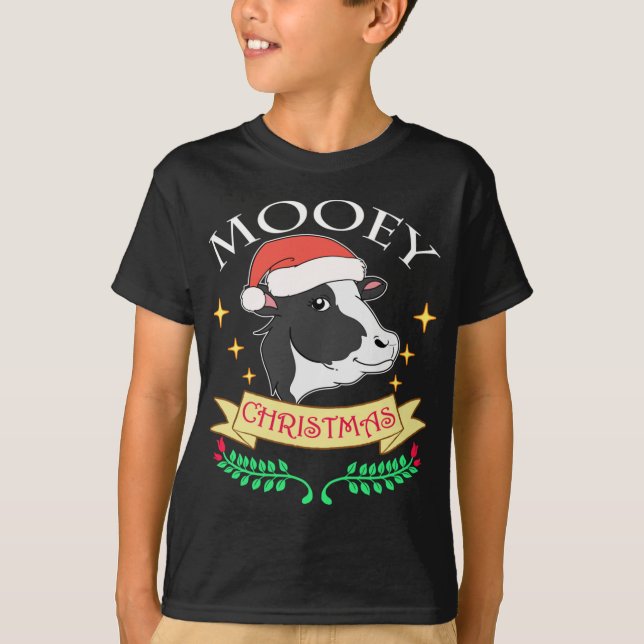 Mooey jul Cow Wearing Santa Hat Cute Graphic T Shirt (Framsida)