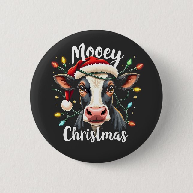 Mooey jul Funny Julafton Cow Cattle Älskare Knapp (Framsida)