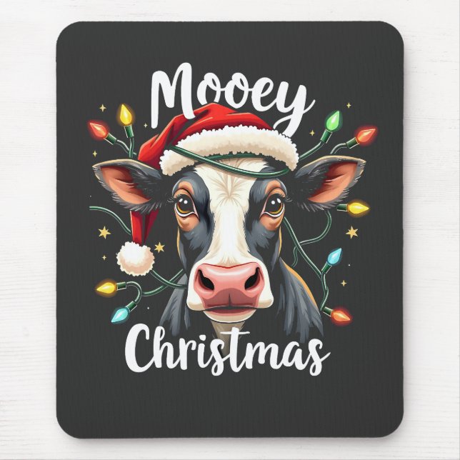 Mooey jul Funny Julafton Cow Cattle Älskare Musmatta (Framsidan)