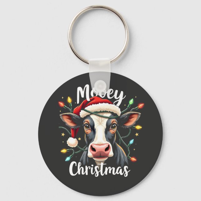 Mooey jul Funny Julafton Cow Cattle Älskare Nyckelring (Framsida)