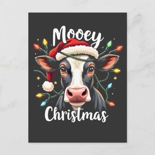 Mooey jul Funny Julafton Cow Cattle Älskare Vykort (Framsida)