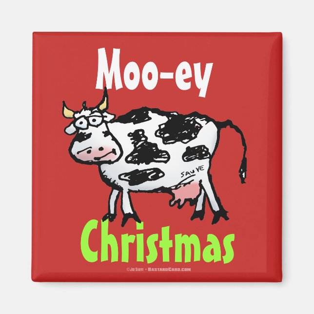 Mooey jul Funny Red Cow Magnet (Framsidan)