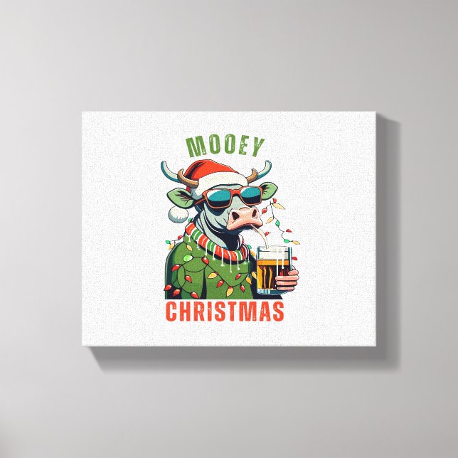 Mooey jul Highland Cow Light Santa Hat T-Shi Canvastryck (Framsida)
