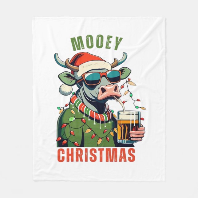 Mooey jul Highland Cow Light Santa Hat T-Shi Fleecefilt (Framsidan)