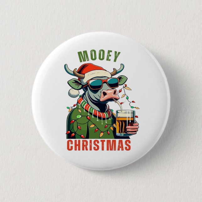 Mooey jul Highland Cow Light Santa Hat T-Shi Knapp (Framsida)