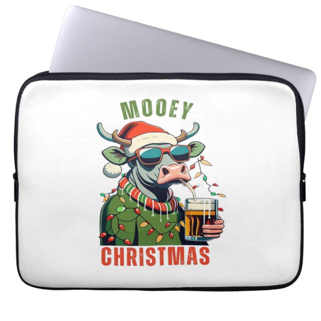 Mooey jul Highland Cow Light Santa Hat T-Shi Laptop Fodral (Framsidan)