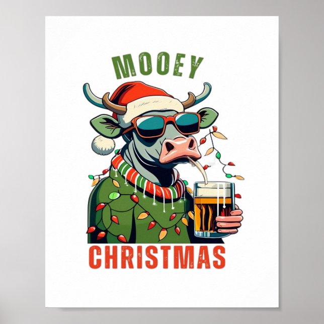 Mooey jul Highland Cow Light Santa Hat T-Shi Poster (Framsidan)