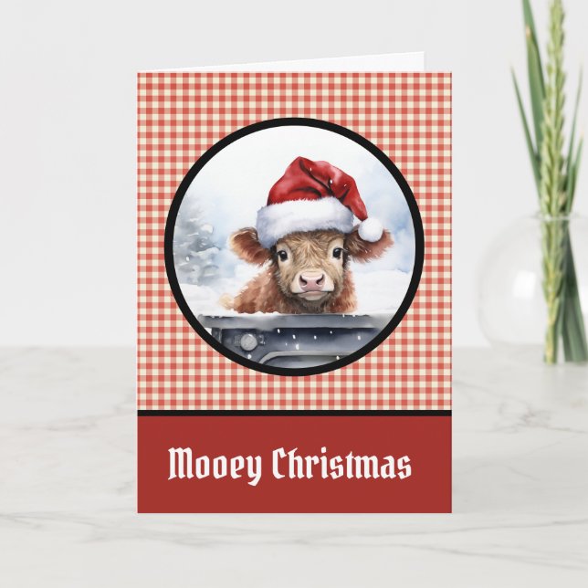 Mooey Jul Moo Highland Ko Red Rolig Helgkort (Framsida)