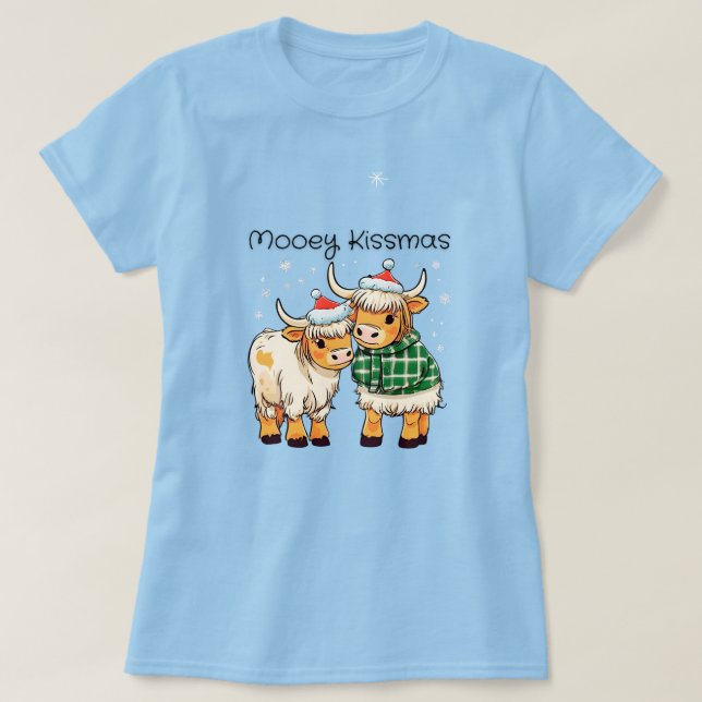 Mooey Kissmas Highland Cows Shirt T Shirt (Design framsida)