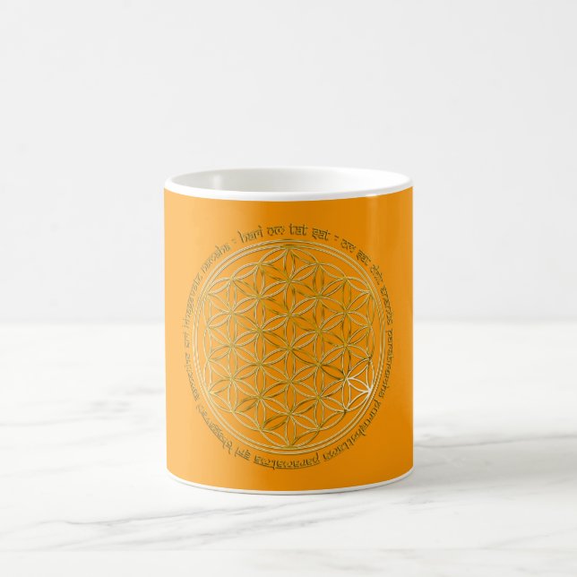 Moola Mantra / Blume Des Lebens / orange BG Kaffemugg (Center)