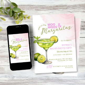 MooMoos & Margaritas Pink Bachelorette Party Inbjudningar
