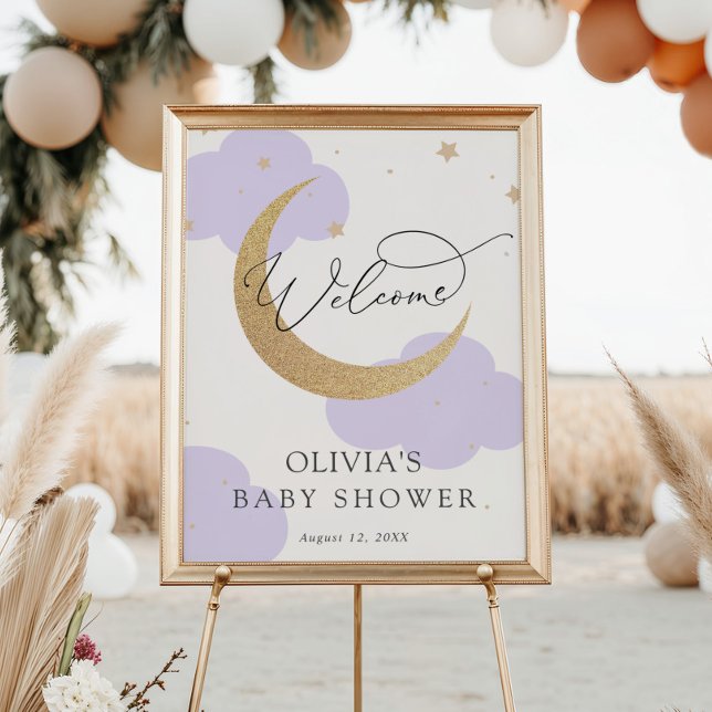 Moon and Stars Purple Baby Shower Welcome Sign Poster (Skapare uppladdad)