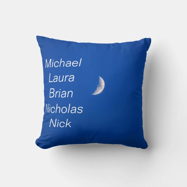 Moon Blue Anpassade Namn – Celestial Natt Design Kudde (Framsida)