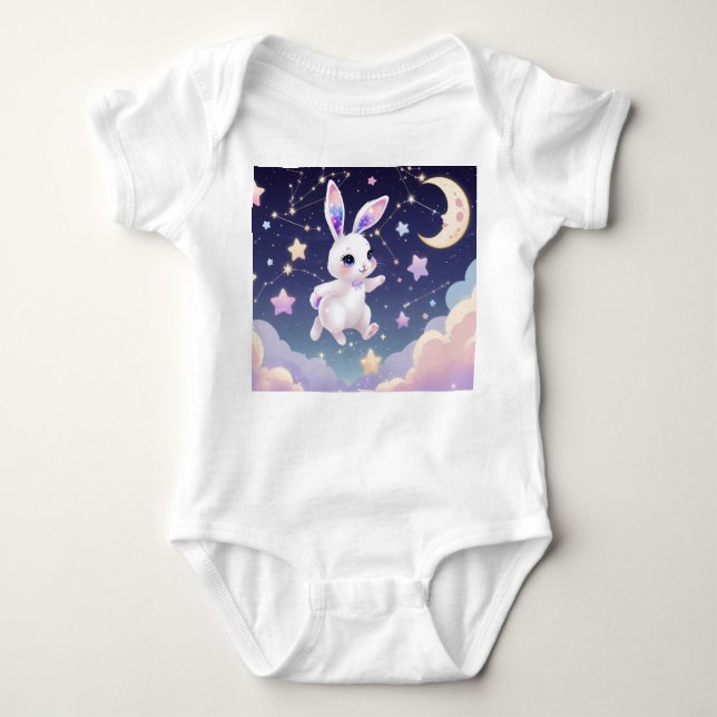Moon Bunny Baby Bodysuit – Pastel Celestial Rabbit T Shirt (Framsida)