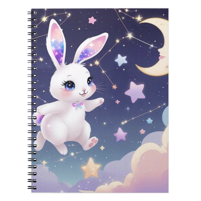 Moon Bunny Journal – Celestial Dream Rabbit Kawaii Anteckningsbok (Framsidan)