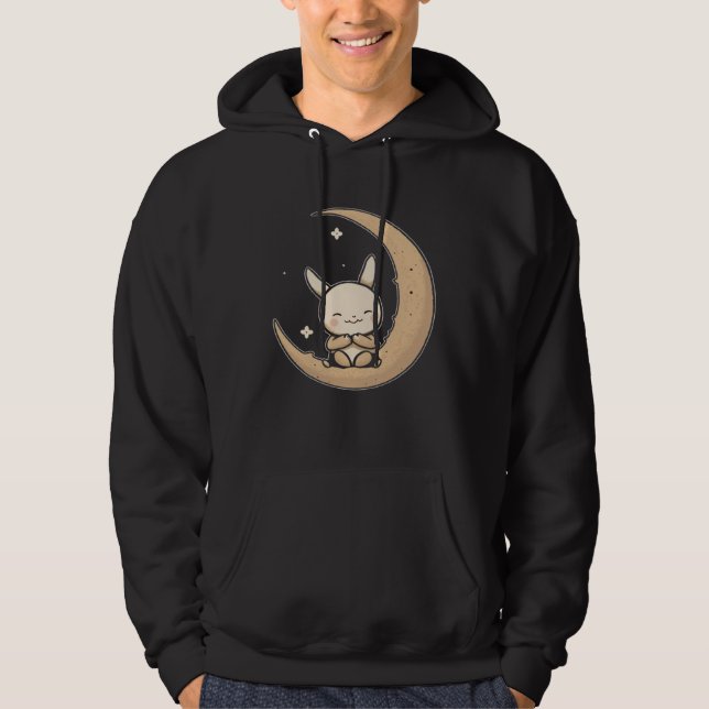 Moon Bunny Rabbit Sitting In Crescent Moon Easter Hoodie (Framsida)