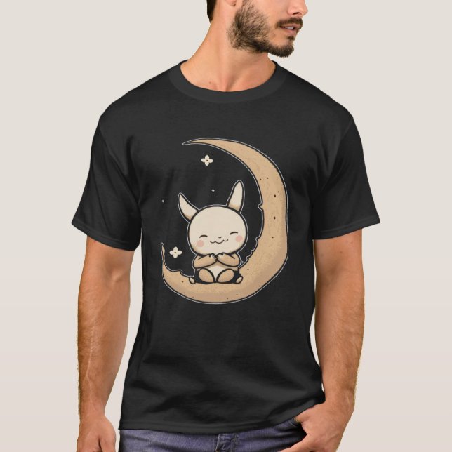 Moon Bunny Rabbit Sitting In Crescent Moon Easter T Shirt (Framsida)