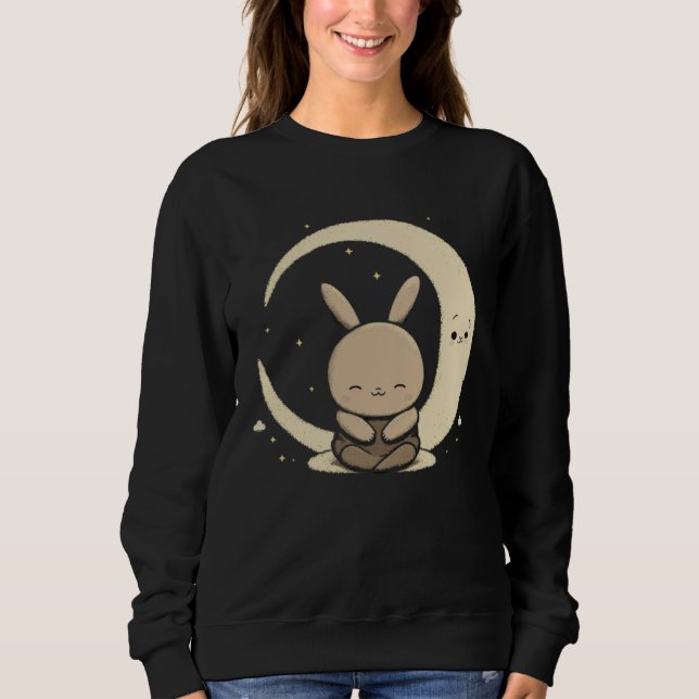 Moon Bunny Rabbit Sitting In Crescent Moon Easter  T Shirt (Framsida)