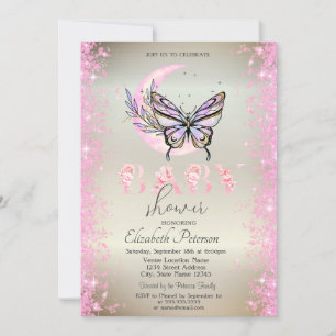 Moon Butterfly Glitter Konfetti  Baby Shower Inbjudningar