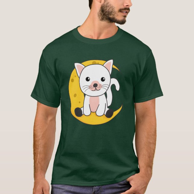 Moon Cat Söta Djur För Nattens Vänner T Shirt (Framsida)