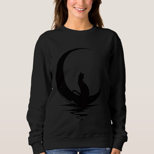 Moon Cat T-Shirt – Witchy Celestial Black Cat Grap (Framsida)