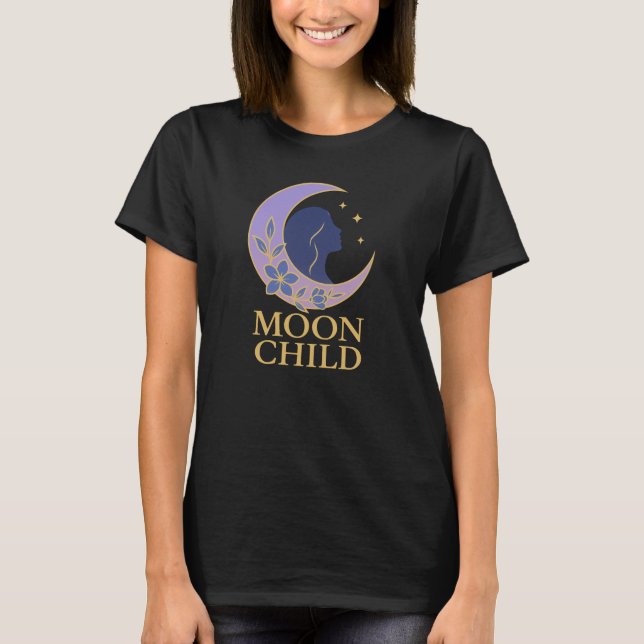 Moon Child Celestial Floral Moon Art T Shirt (Framsida)