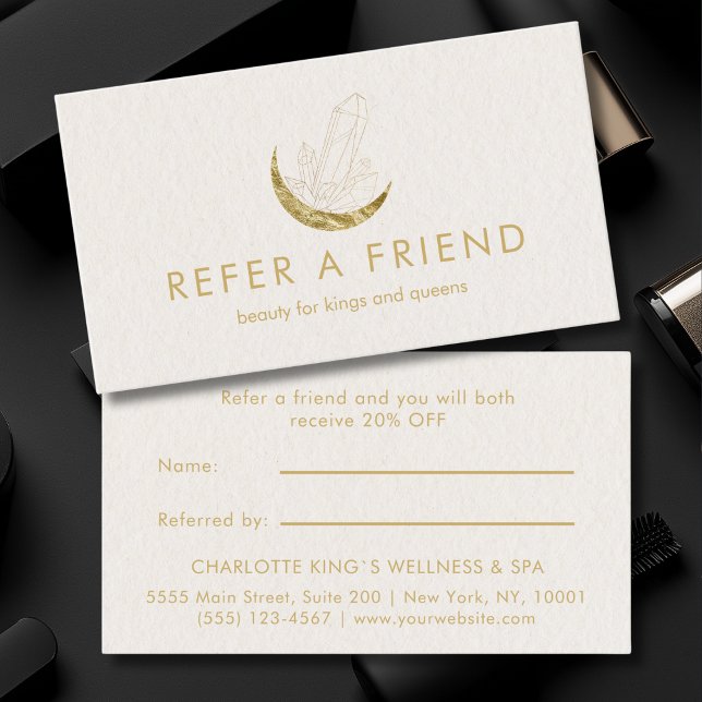 Moon Crystal Energy Healer Salong Beige Rabattkort (Moon Crystal Energy Healer Salon Beige Referral Card)