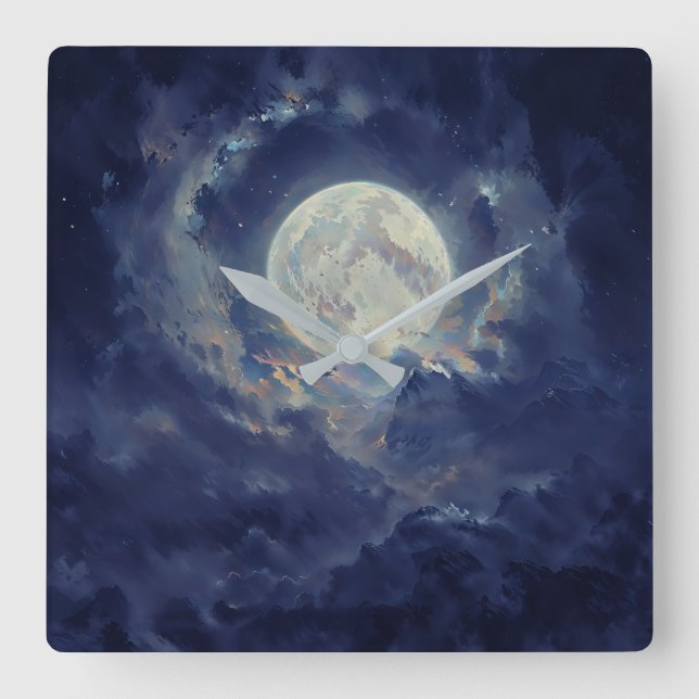 Moon - Ethereal Art Design Fyrkantig Klocka (Framsida)