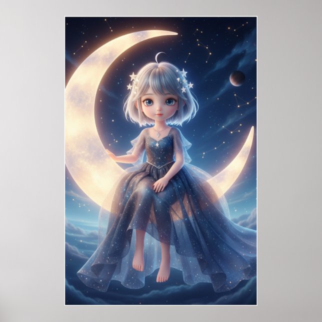 Moon Fairy Starry Night Art Poster (Framsidan)