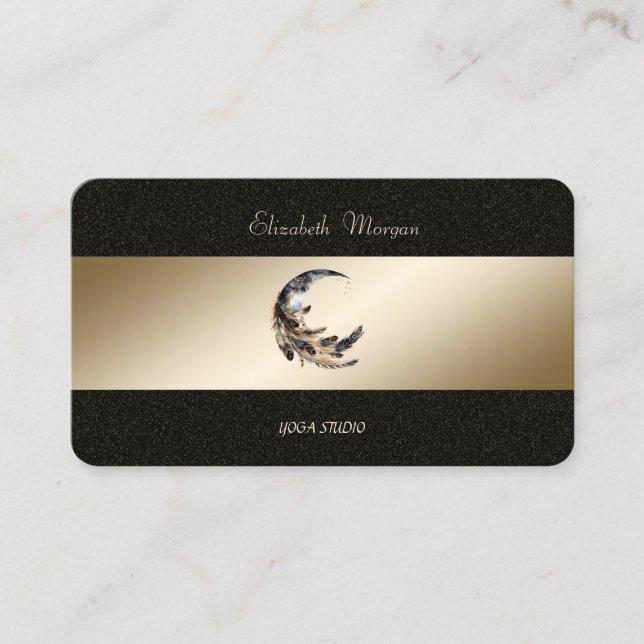 Moon Feather Gold Black Yoga Studio  Visitkort (Framsida)
