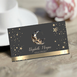 Moon Feather Gold Stars Yogastudio Visitkort