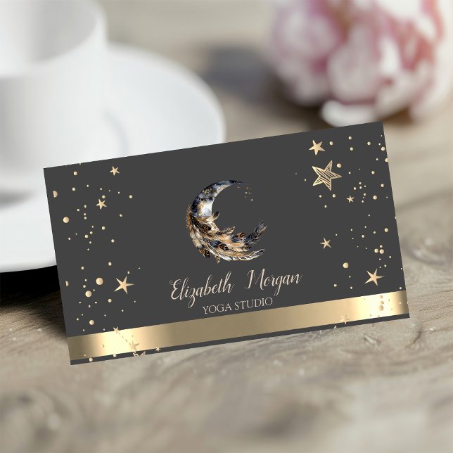 Moon Feather Gold Stars Yogastudio Visitkort (Skapare uppladdad)