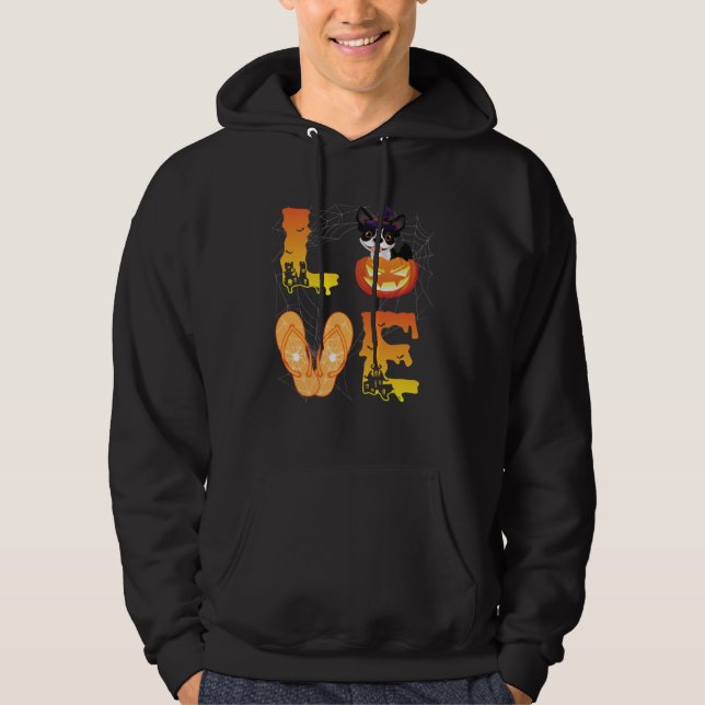 Moon Flip Flop Spider Pumpkin Boston Terrier LOVE  Hoodie (Framsida)