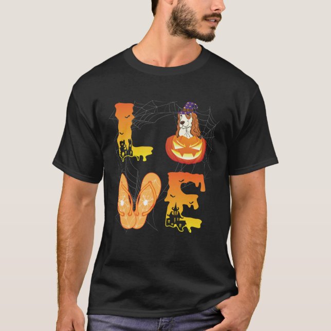 Moon Flip Flop Spider Pumpkin Cocker Spaniel LOVE  T Shirt (Framsida)